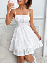 Ruched Bust Shirred Back Ruffle Hem Cami Dress